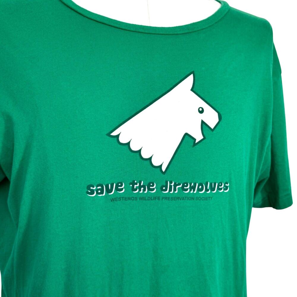 BUSTEDTEES Men's XXL‎ Green Save the Direwolves Game of Thrones Wolf Tee T-shirt